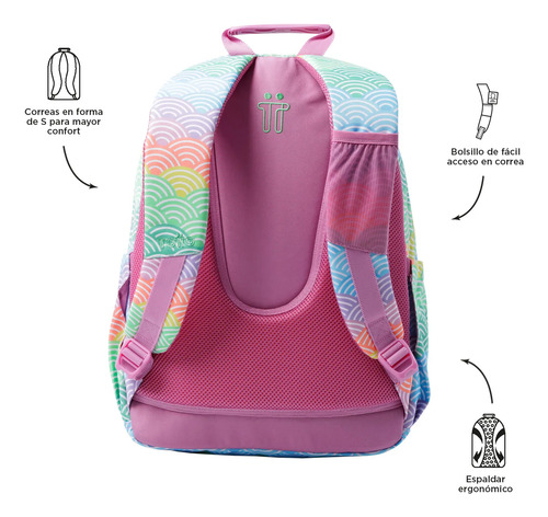 Totto Combo Mochila Y Lonchera - Set Kit Escolar Acuarela Arcoiris