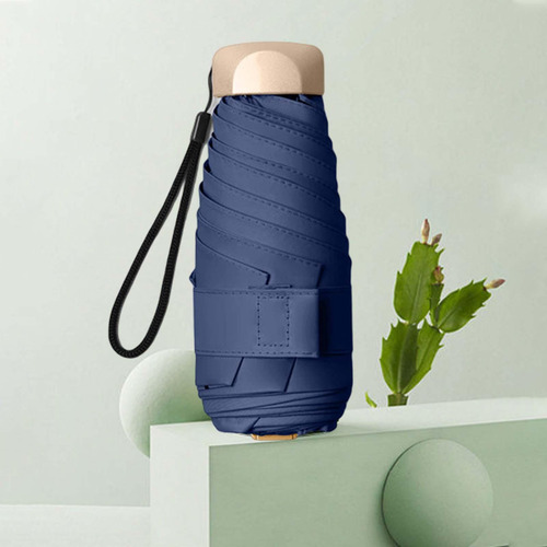 Mini Sombrilla De Protección Solar Con Estuche Azul Oscuro