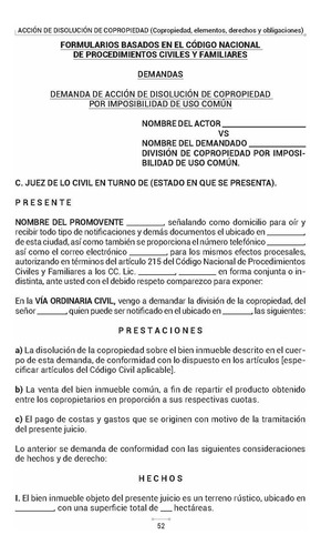 Acción De Disolución De Copropiedad (copropiedad, Elementos, Derechos Y Obligaciones, Derecho A Disolver, Elementos De La Acción, Carga De La Prueba, Derecho Al Tanto Y Proyecto De Partición)