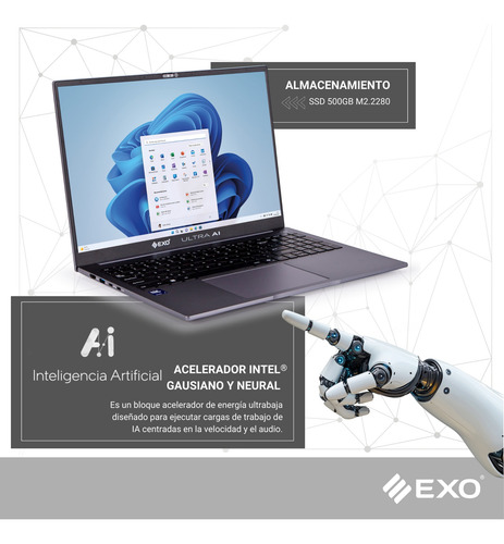 Notebook Ia Intel Ultra I7 155u Ram 16gb Ddr5 Ssd 500gb Exo
