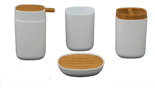 Kit 4 Piezas Baño Dispenser + Jabonera + Portacepillo + Vaso Color Blanco