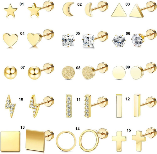 Imagen 1 de 7 de Aretes Piercing Acero Inoxidable Antialérgico Dorado