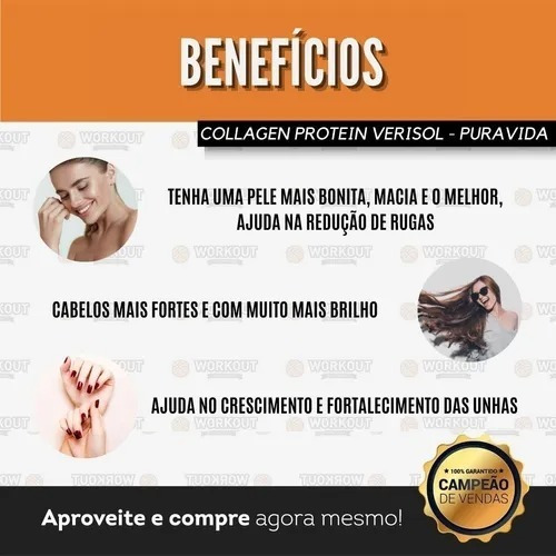 Collagen Protein Pura Vida 450g + Colágeno Verisol Puravida Sabor Abacaxi com hortelã