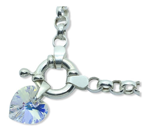 Pulsera Rolo Plata 925 Con Dije Cristal Corazón De 10 Mm
