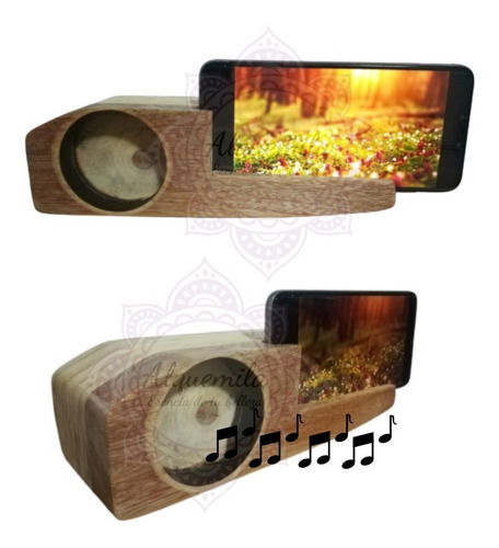 Imagen 3 de 4 de Soporte Base Celular Amplificador Sonido Natural Madera Eco