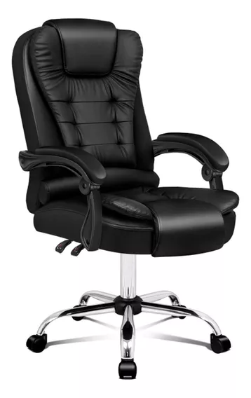 Silla de escritorio Masajeadora Player One 1507M ergonómica negra con tapizado de cuero ecológico