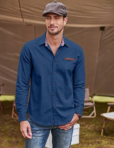 Coofandy Hombre Ligero Chambray Botón Delante De La Bb5xk