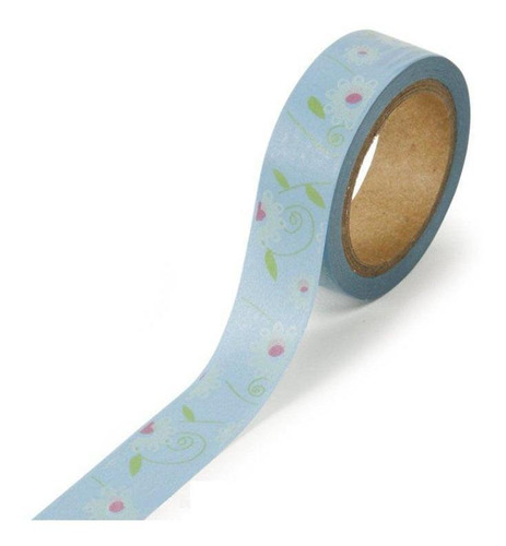 Scrapbook Cinta Adhesiva Floral Azul Washi Tape Decorar