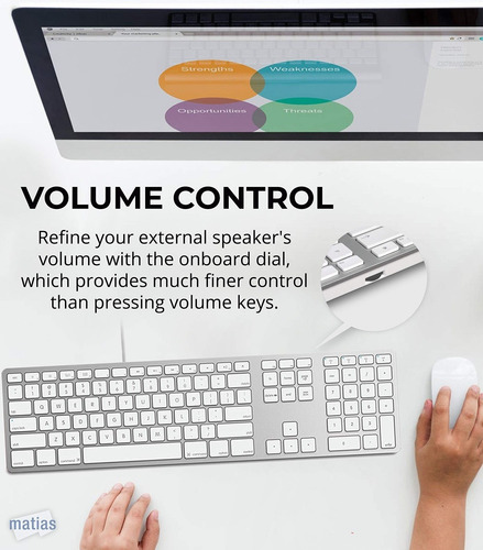 Imagen 2 de 10 de Matías Teclado Usb Con Teclado Numérico Y Hub Usb-a Para Mac