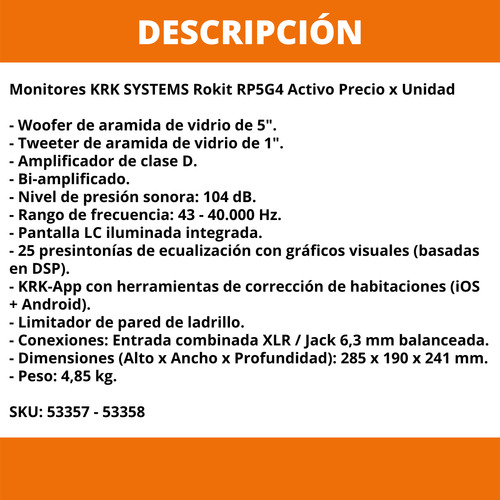 Monitores Krk Systems Rokit Rp5g4 Activo Individual