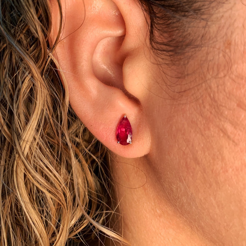 Imagem 2 de 2 de Brinco Gota Turmalina Rosa S/ Galeria Em Ouro Branco 18k/750