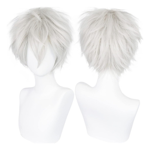 Gorro De Pelo Anogol Y Peluca Corta Para Hombre, Blanco P...