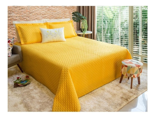 Kit Cobre Leito Colcha Quarto Cama Casal 5 Peças Pérola Cor Amarelo