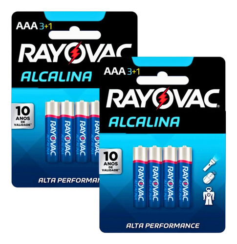 08 Pilha Aaa Alcalina Rayovac Mais Carga 10x Mais Duração