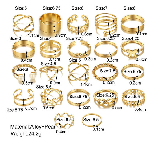 Set De Anillos De Eslabones Circulares En Forma De Corazón C