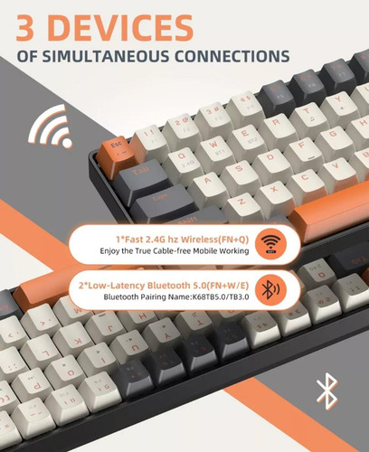 Teclado Mecânico Sem Fio Ziyoulang K68 Switch Red