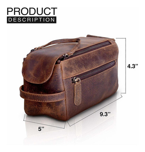 Komalc Genuino Cuero De Búfalo Unisex Neceser Viaje Dopp Kit