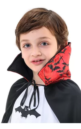 Fantasia Infantil Capa Vampiro Dracula Gola Alta Helloween