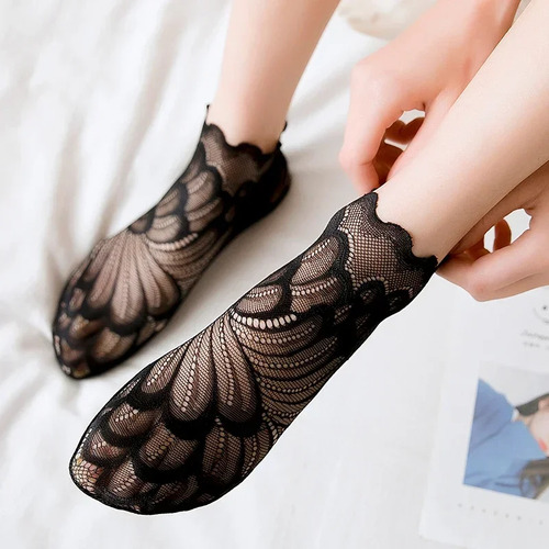 5 Pares De Calcetines Sexy De Encaje Invisible Para Mujer, D