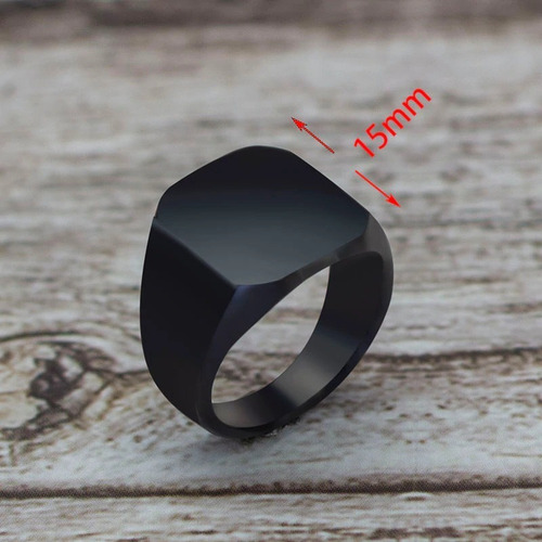 Imagen 4 de 6 de Anillo Color Negro Clásico Cuadrado Industrial Hombre Mujer