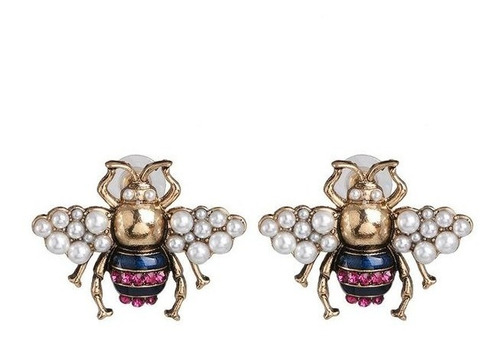 Aretes De Tachuela Con Diseño De Abeja Y Flor Zirconias