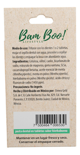 5 Pack Pasta Dental Sólida Hierbabuena 90 Tabletas Bam Boo!