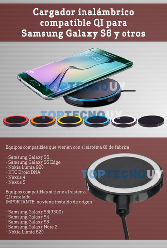 Cargador Inalambrico Compatible Qi Samsung S6 S7 S8 iPhone ®