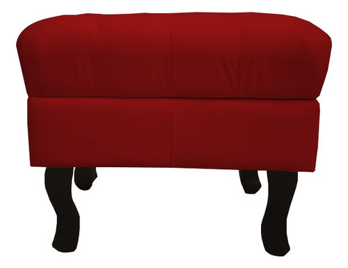 Puff Puf Decorativo Luiz Xv Capitonê Retrô Suede Marrom Pés Madeira Luxo Cor Vermelho