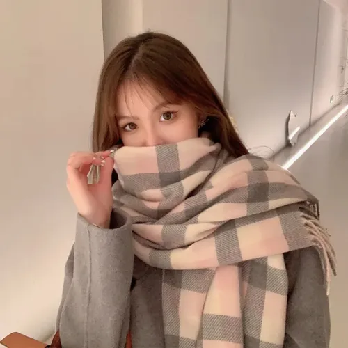 Fashionable Color Block Plaid Scarf Women Autumn Winter Warm