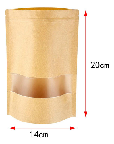 50 Piezas Bolsas Kraft Resellables W/ventana De 14x20 + 4cm
