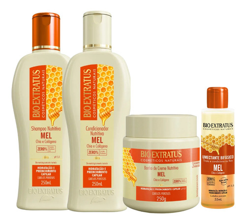 Kit Mel Bio Extratus Shampoo Cond Másc 250g +umectante 55ml