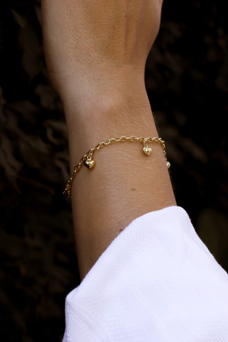 Pulseira Feminina De Ouro 18k Com Berloques Coração