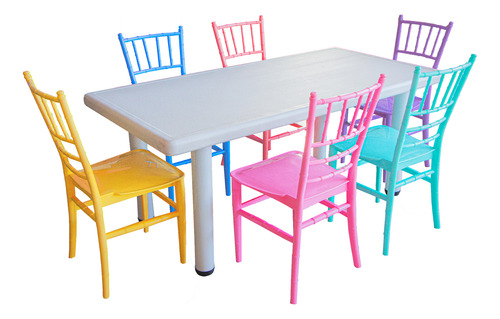 Mesa Infantil Rectangular De Plástico Con 6 Sillas Tiffany