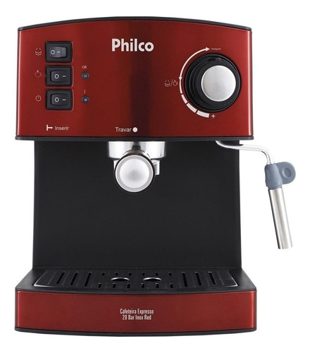 Cafeteira Philco 20Bar automática vermelha e aço inoxidável expresso 220V