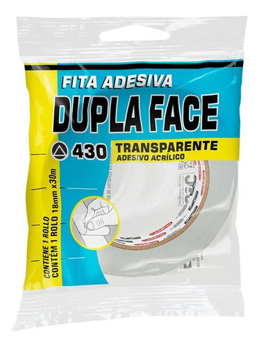 Fita Dupla Face Adelbras Acrilica Transparente 18x 30m Blist