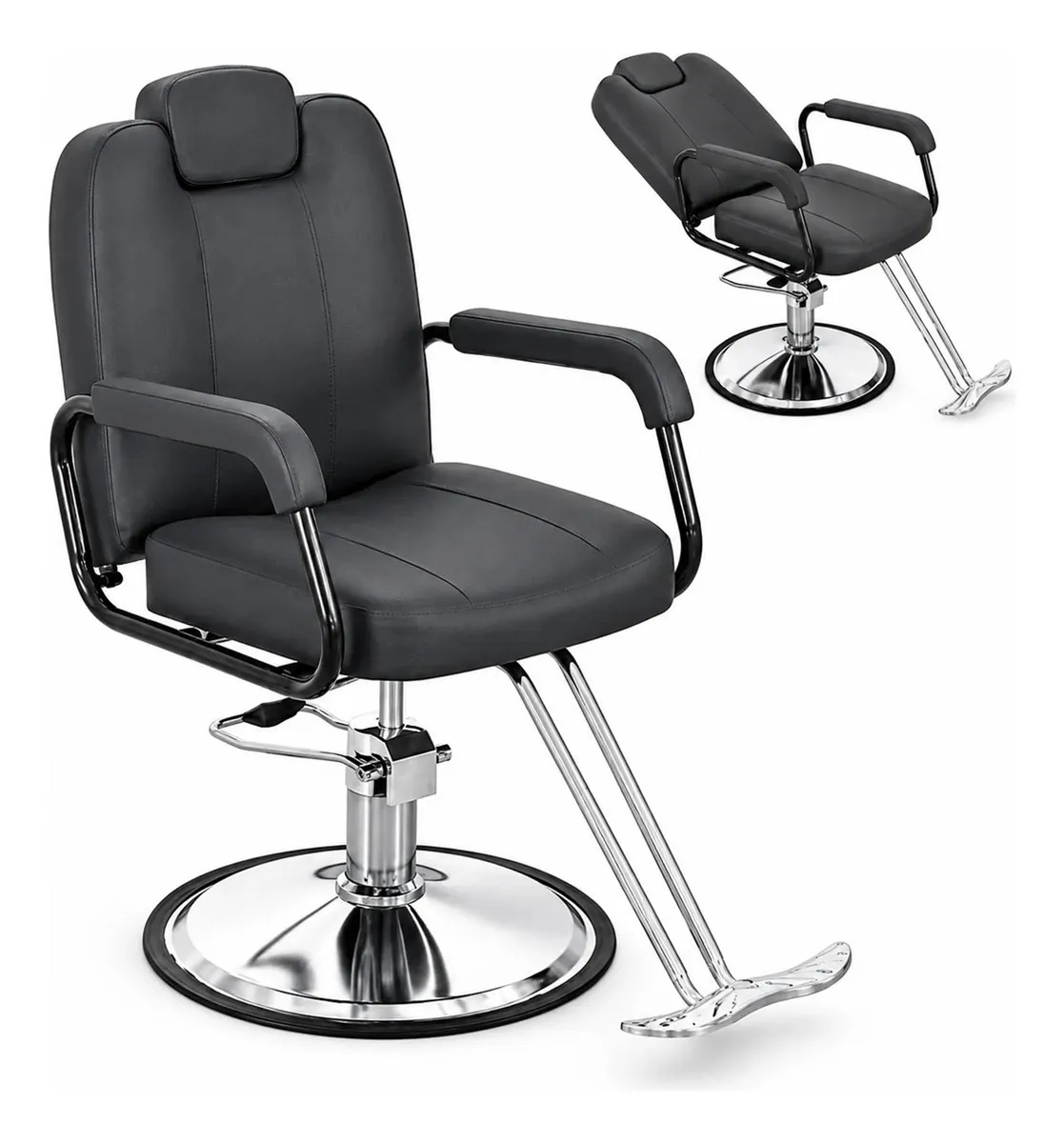 Sillón De Barbero Profesional Silla De Barbería Ajustable Negro Reclinable Redonda