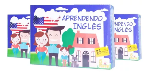 Aprendendo inglês, Jogo Educativo, Quebra-Cabeça encaixes palavras, 24  peças, +5