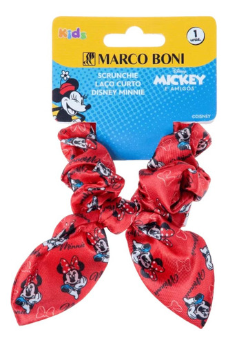 Elástico Cabelo Scrunchie Disney Minnie Laço Marco Boni Cor Vermelho
