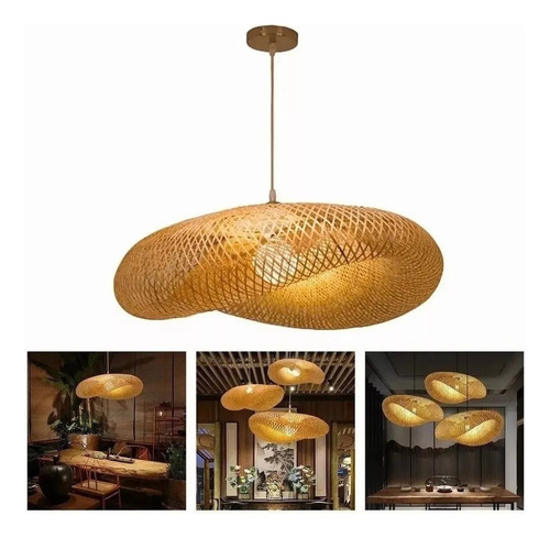 Lámpara Colgante Led Retro De Tejido De Bambú Candel 333