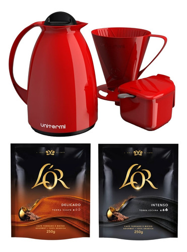 Kit Café Gourmet + Garrafa Térmica Açucareiro E Coador