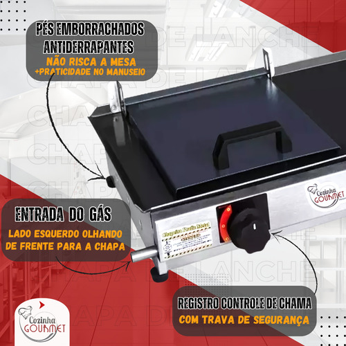 Chapa De Lanche Gás 70x30 Profissional Hambúrgueria C Prensa Cor Inox A GÁS