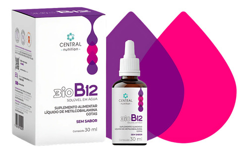 Bio B12 Vitamina B12 Metilcobalamina Gotas Liquida Central Nutrition Sabor Sem Sabor - Gotas - 30ml Compativel Multivitaminico Growth VitaFor citoneurin Pura Vida Suplemento Alinetar