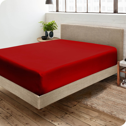 Sabana Bajera Para Cama Individual Con Elastico Color Rojo