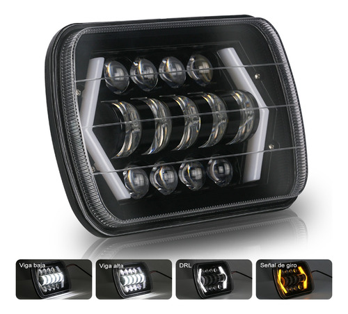 Led Faros De 5x7 6x7 H4 Jeep Blanco Ambar Flechas 4x4 Yj Xj 