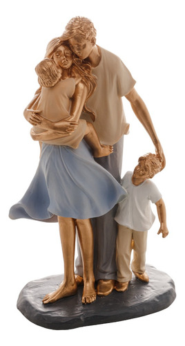 Escultura Familia Casal Com Um Menino E Uma Menina Decoração Cor Dourado
