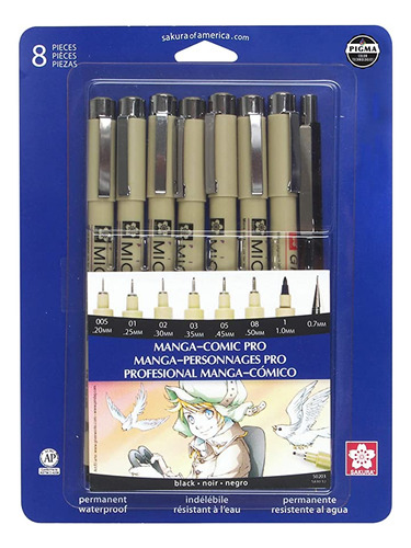 Kit De Dibujo Pigma Profesional Sakura Para Cómics Y Manga.