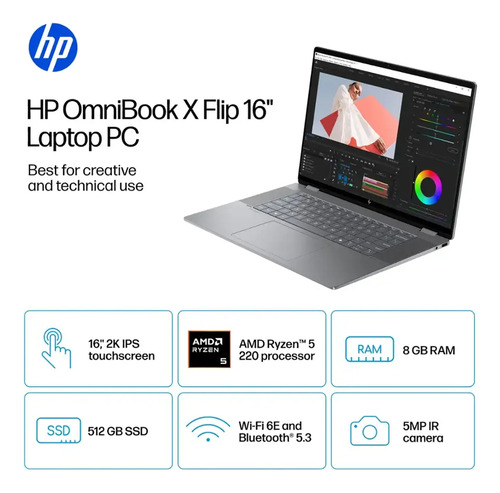 Hp Omnibook X Flip 2en1 16 2k Touch Amd Ryzen 5 8gb 512gb