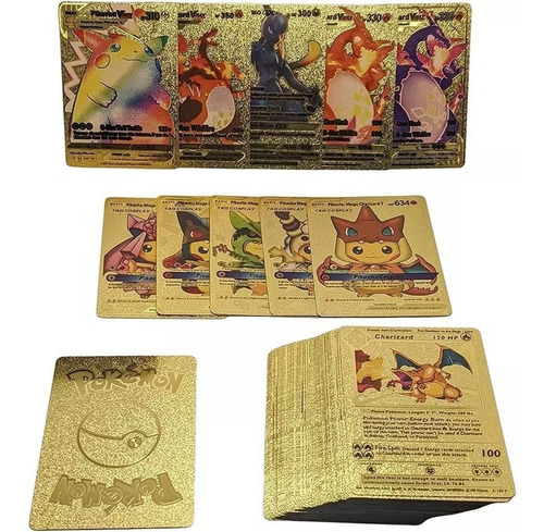 Kit 50 Cartas Pokémon Folha De Ouro Douradas +brinde