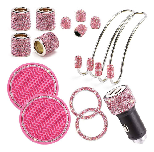 . 15pzs Accesorios De Auto Rosa Para Mujer Con Diamantes