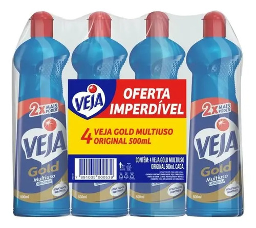 Kit Com 4 Limpadores Veja Gold Multiuso 500ml